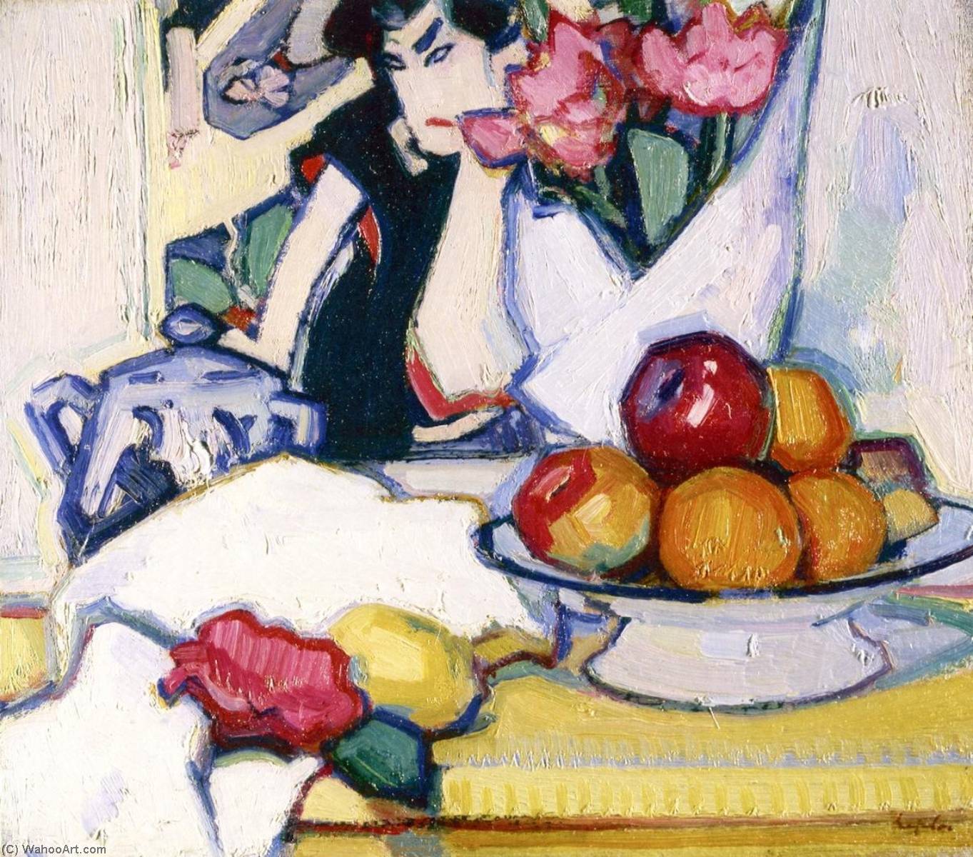 Flowers And Fruit (also Known As Flowers And Fruit On A Japanese Background) — Samuel John Peploe