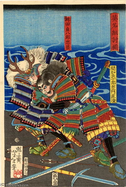 Okabe Rokuyata Fighting Satsuma No Kami Tadamori — Tsukioka Yoshitoshi