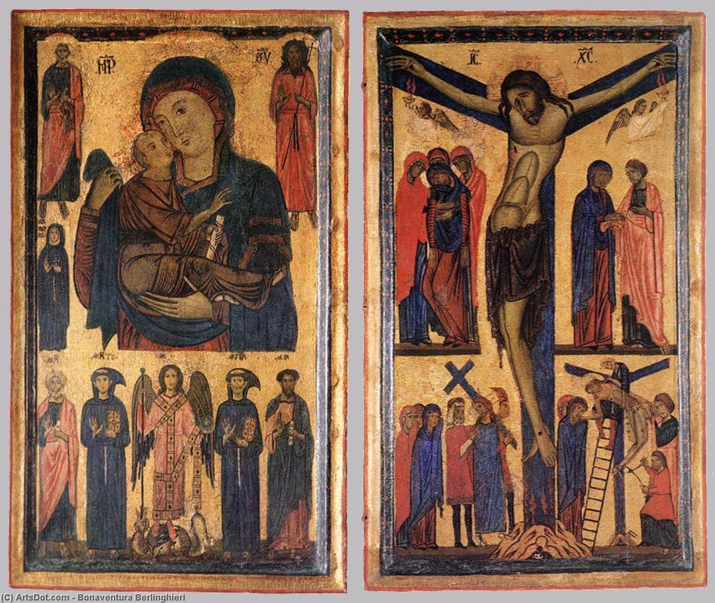 Madonna Mit Kind Mit Heiligen Und Kreuzigung — Bonaventura Berlinghieri