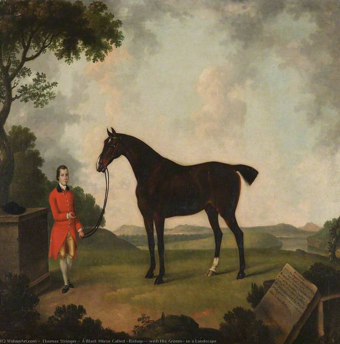 A Black Horse Called 'bishop', With His Groom, In A Landscape — Thomas Stringer