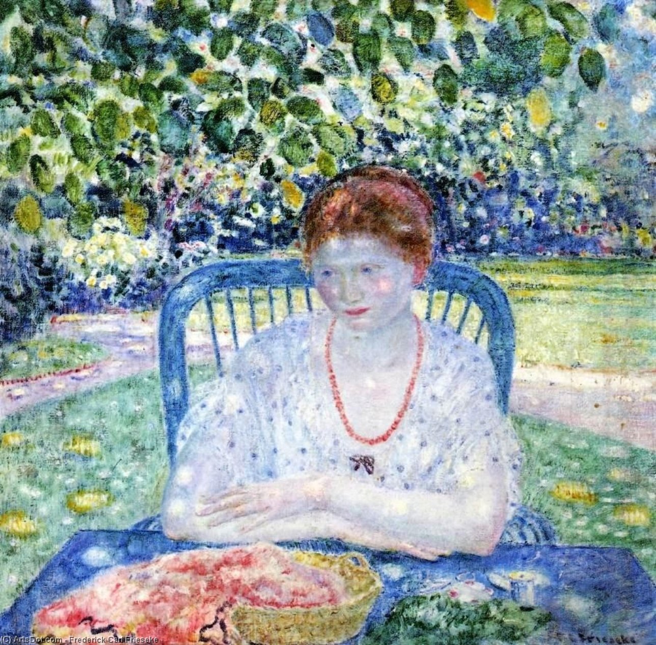 Sewing In The Garden — Frederick Carl Frieseke