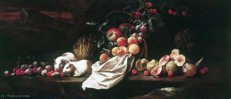 Still Life With Figs, Cherries, Plums And Two Guinea Pigs — Giovanni Battista Ruoppolo