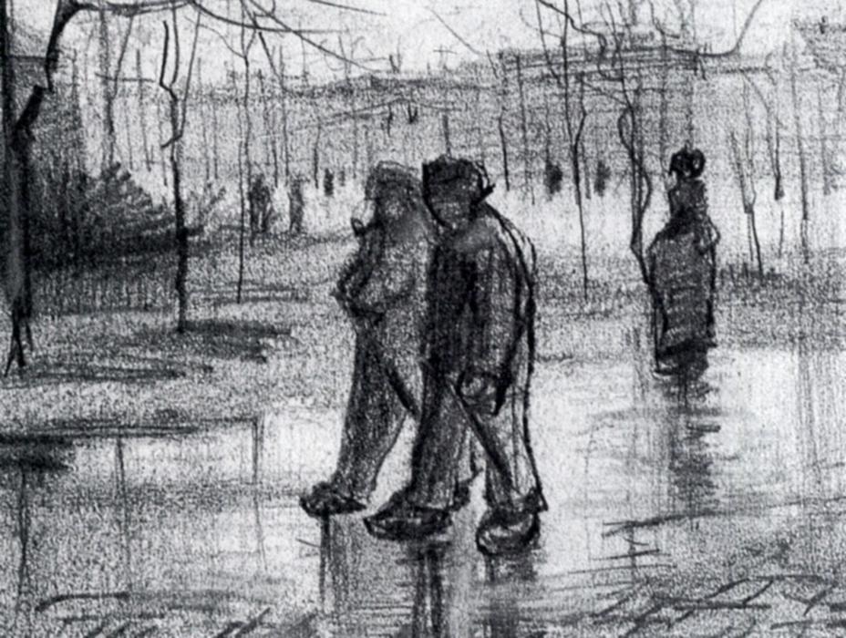 Ein Öffentlicher Garten Mit Menschen Beim Regen — Vincent Willem Van Gogh