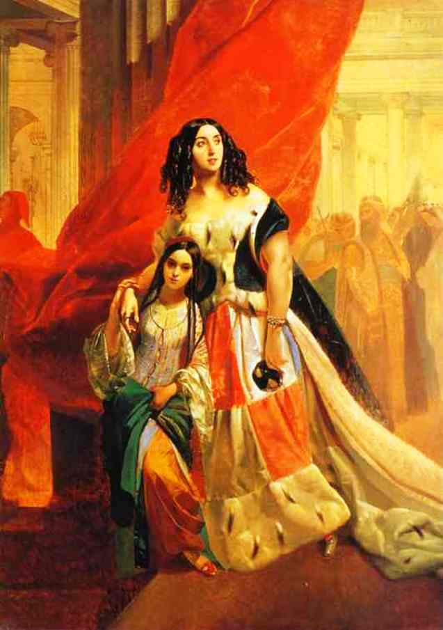 Portrait Of Countess Yu. P. Samoilova And Her Ward Amacilia Pacini Leaving A Ball — Karl Brjullow