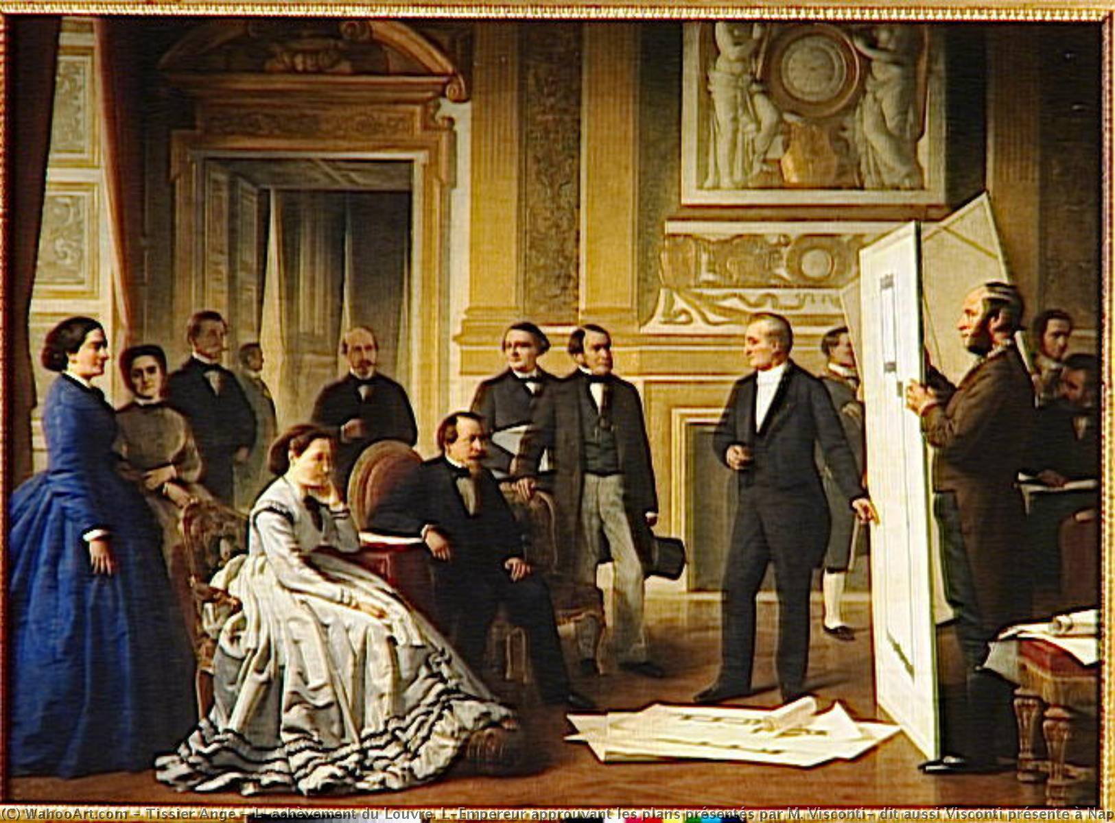 L'achèvement Du Louvre. L'empereur Approuvant Les Plans Présentés Par M. Visconti, Dit Aussi Visconti Présente À Napoléon Iii Le Plan Du Nouveau Louvre — Tissier Ange