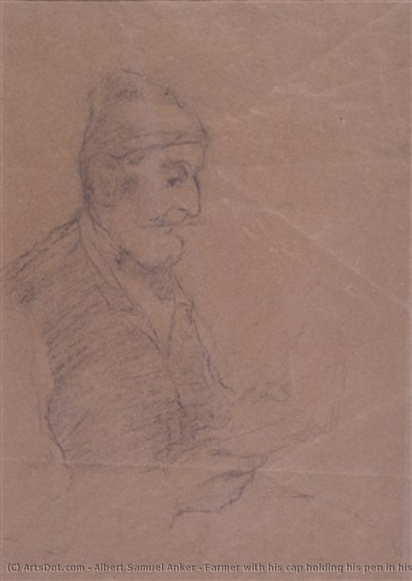 Farmer With His Cap Holding His Pen In His Mouth And Reading A Letter — Albert Samuel Anker