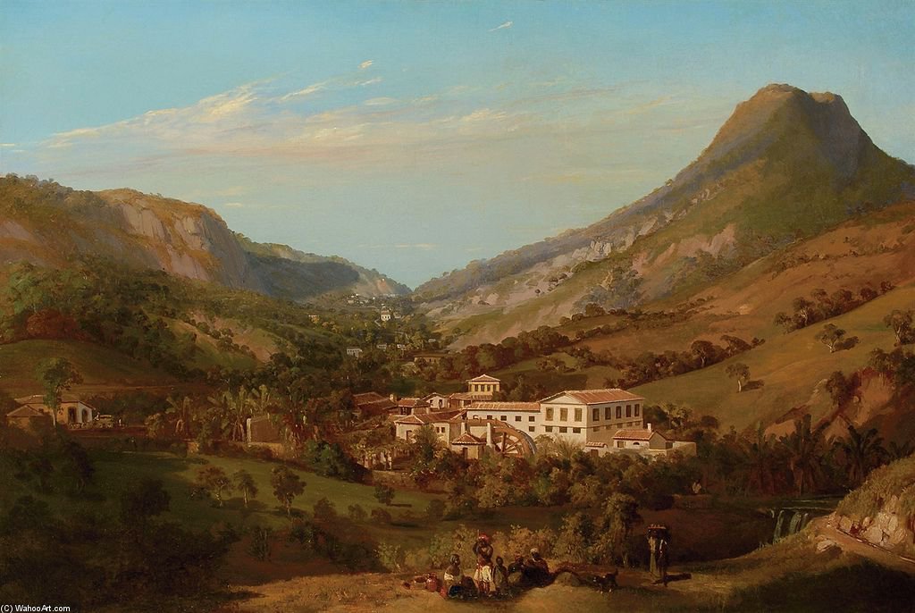 A Fazenda, Brazil, With A Group Of Slaves In The Foreground And A Hillside Beyond — Eduard Hildebrandt