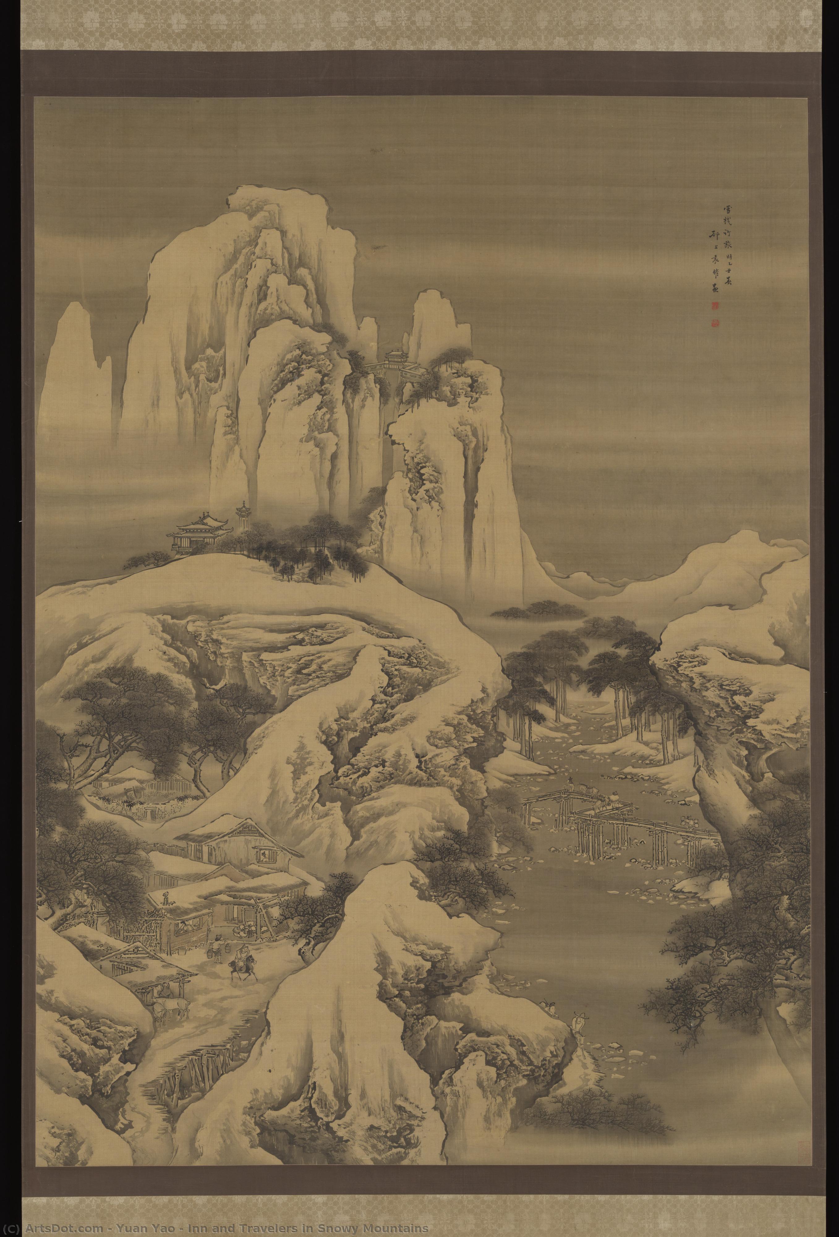 Posada Y Viajeros En Las Montañas Nevadas — Yüan Yao