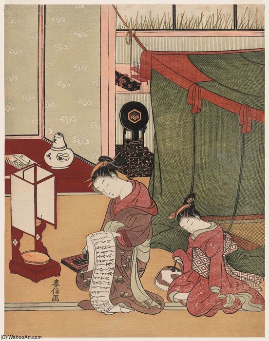 Kamuro Dozing And Courtesan Reading A Letter — Suzuki Harunobu