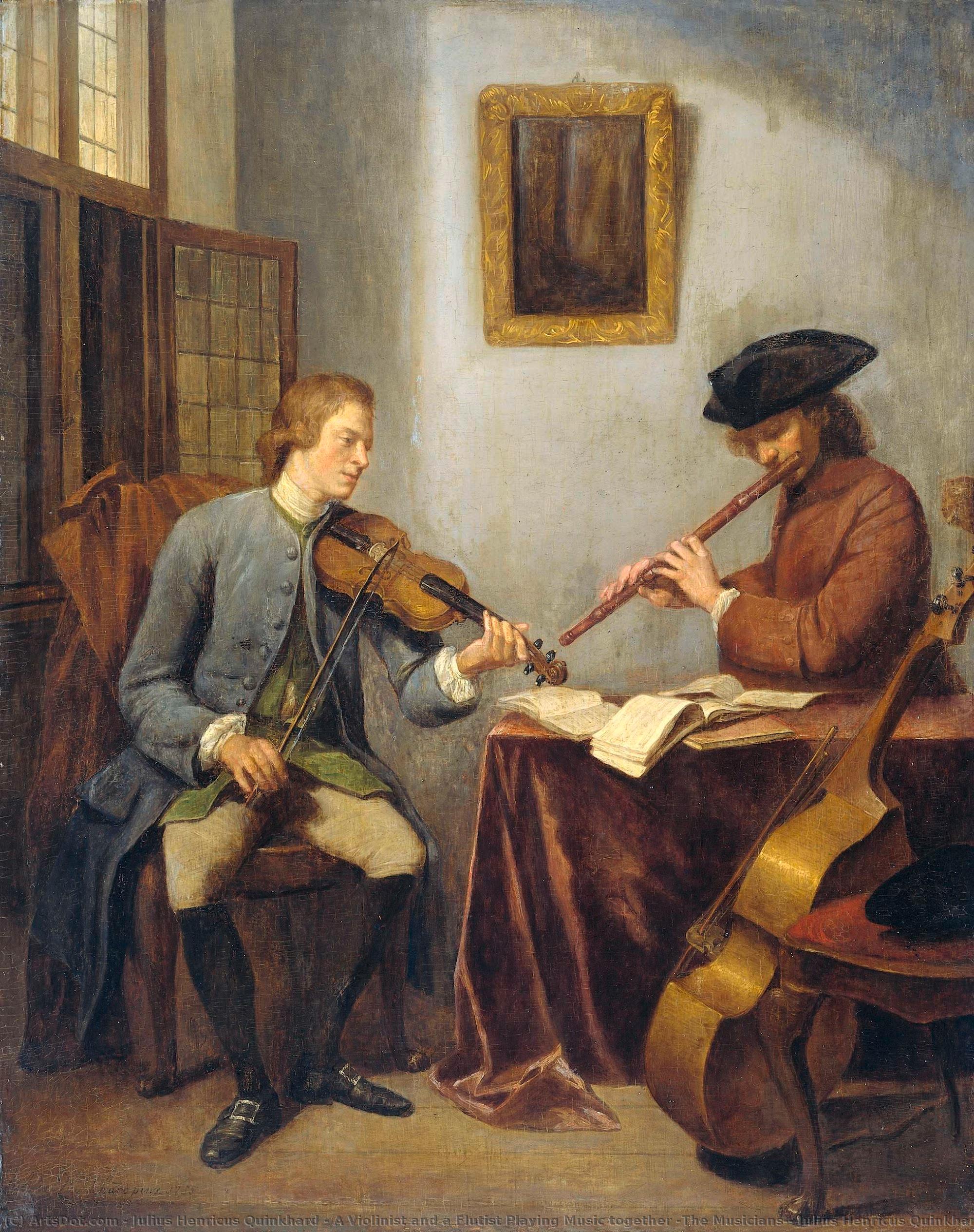 A Violinist And A Flutist Playing Music Together (the Musicians), Julius Henricus Quinkhard, 1755 — Julius Henricus Quinkhard