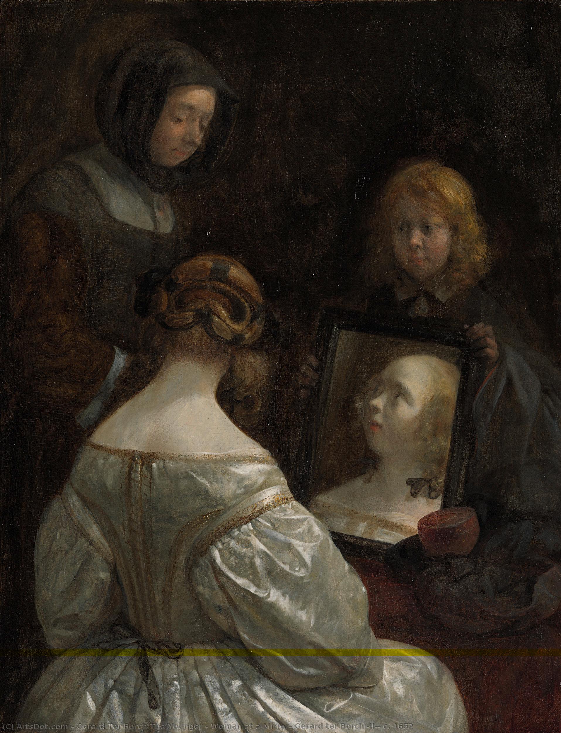 Woman At A Mirror, Gerard Ter Borch (ii), C. 1652 — Gerard Ter Borch The Younger