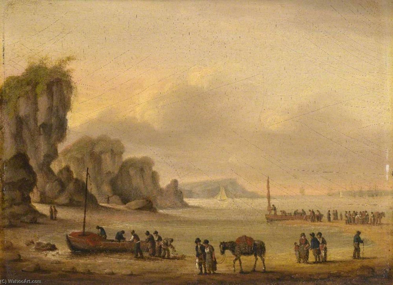 Coastal Scene With Shipping And Figures — John Wallace Tucker