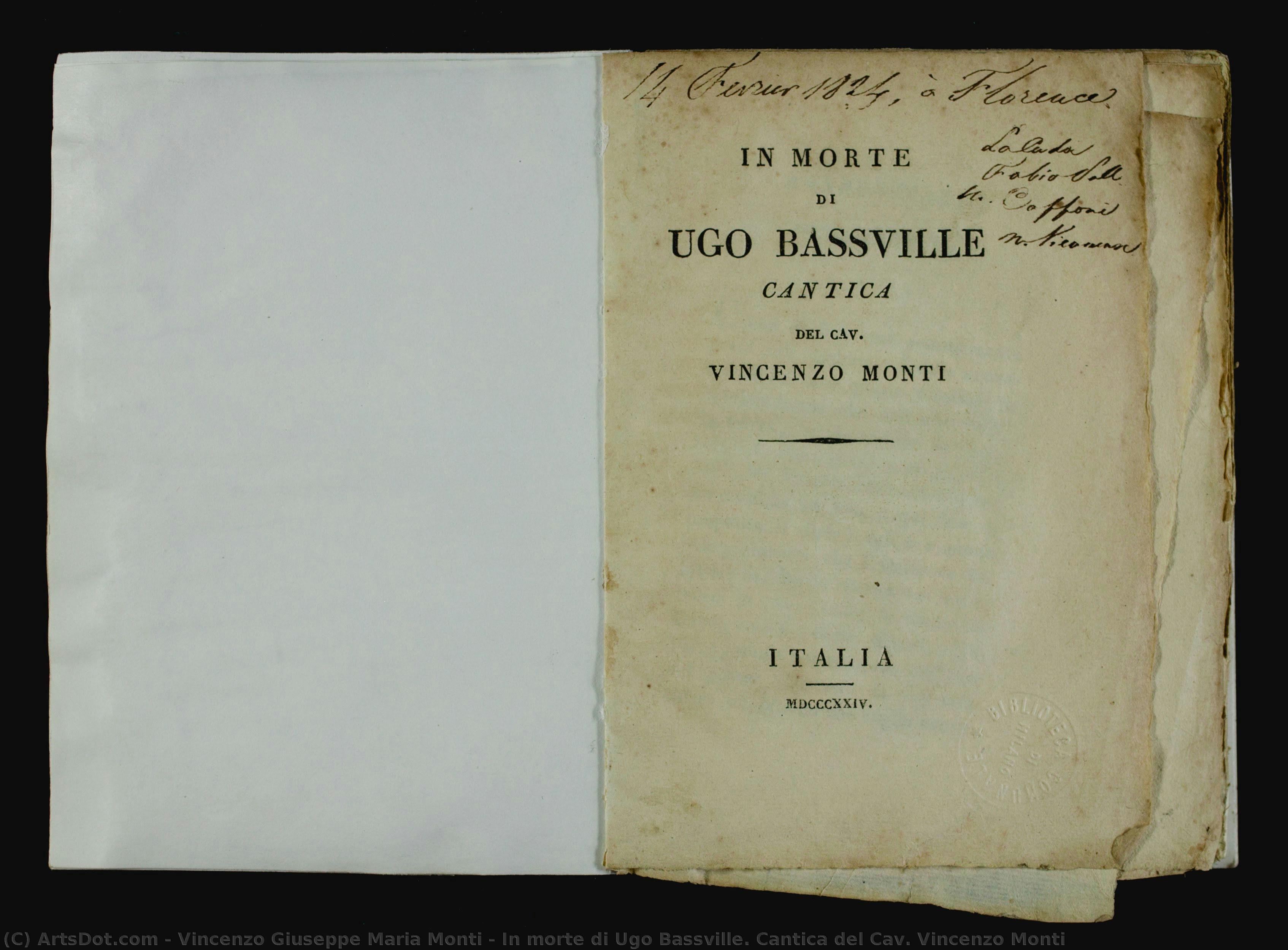 In Morte Di Ugo Bassville. Cantica Del Cav. Vincenzo Monti — Vincenzo Giuseppe Maria Monti