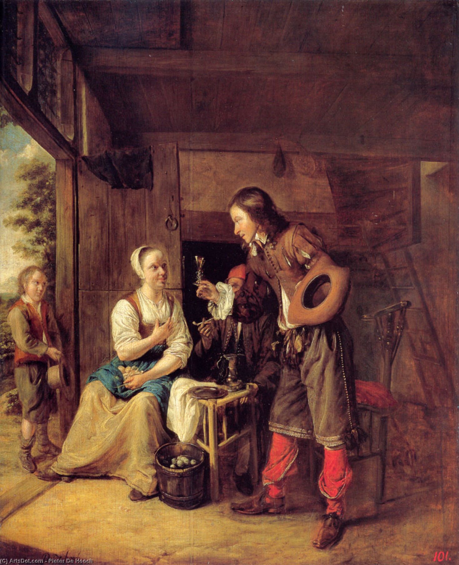 A Man Offering A Glass Of Wine To A Woman — Pieter De Hooch