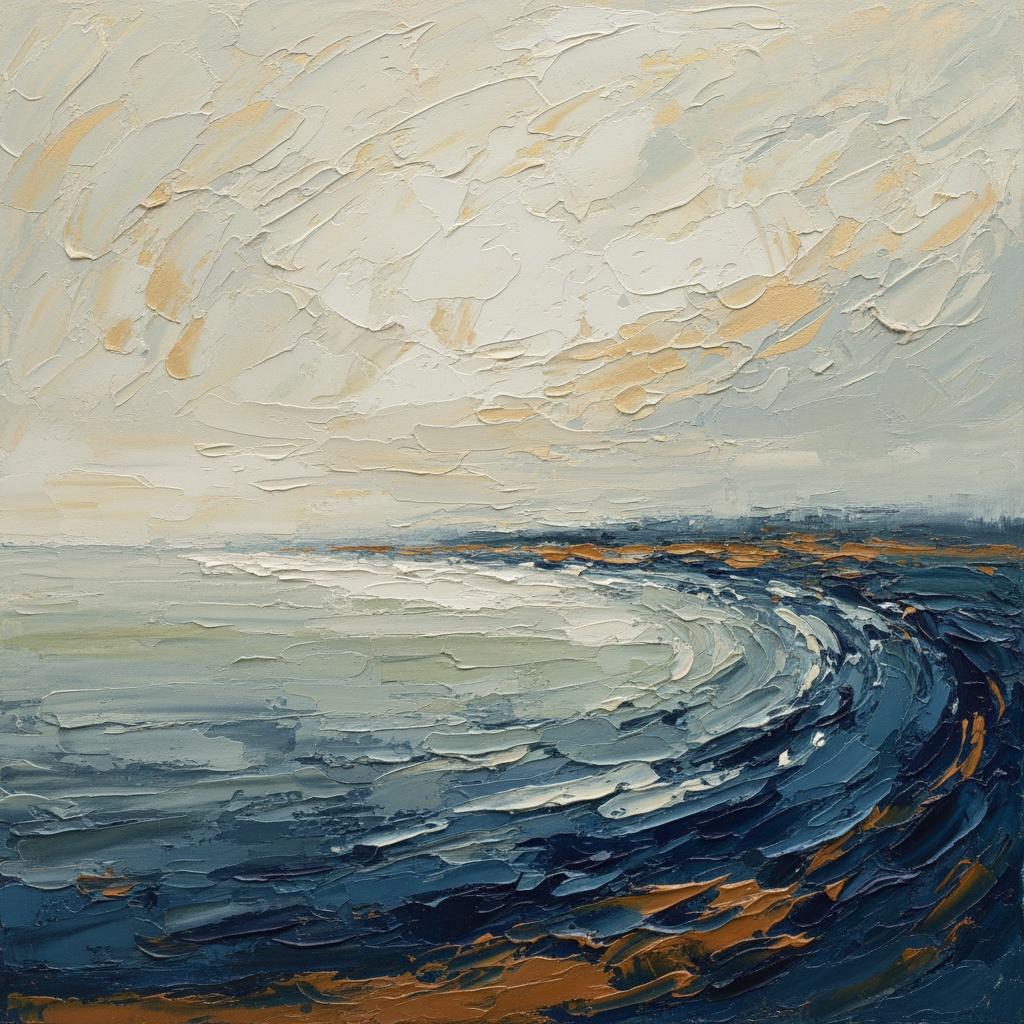 Ätherische Woge Aus Ocker Und Marineblau In Einer Meditativen Impasto-studie — Christian Noiret