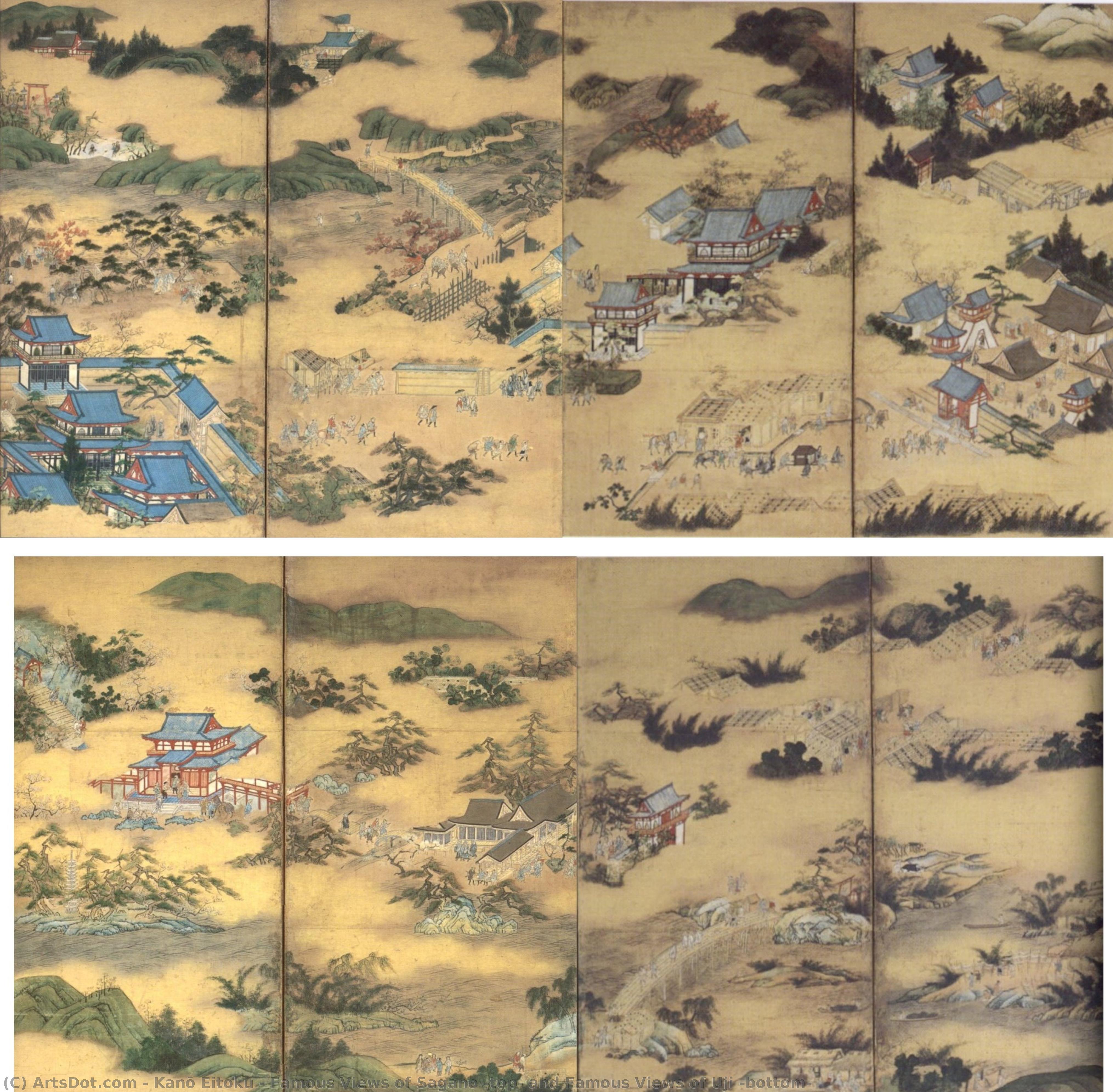 Famous Views Of Sagano (top) And Famous Views Of Uji (bottom) — Kanō Eitoku