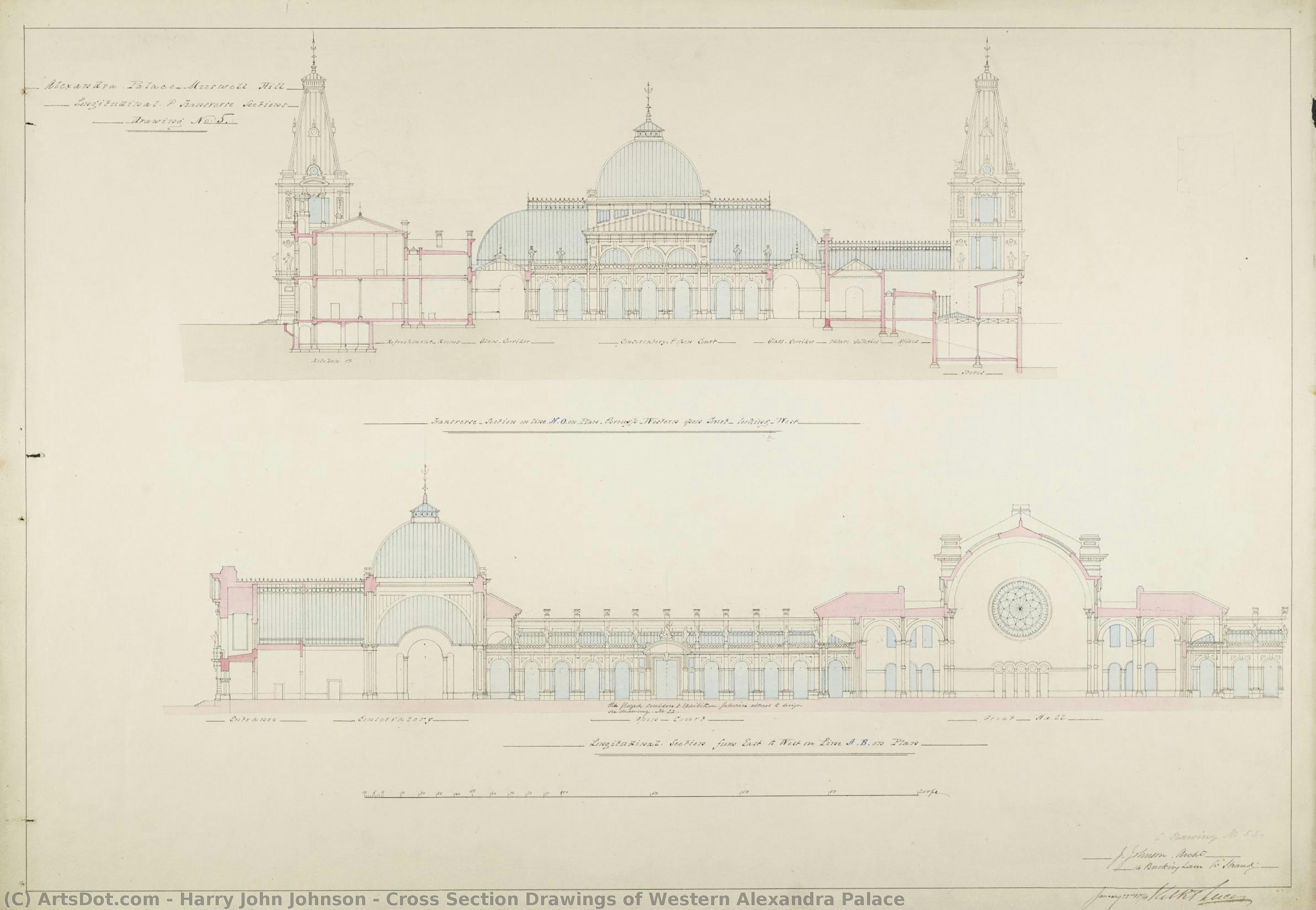 Cross Section Drawings Of Western Alexandra Palace — Harry John Johnson