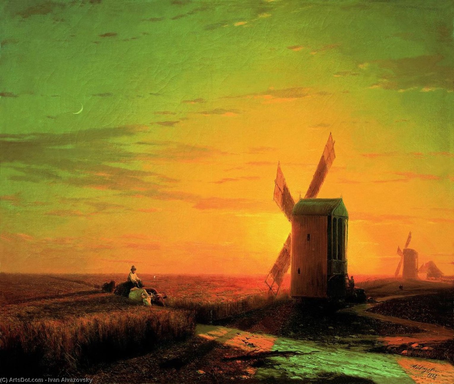 Windmills In The Ukrainian Steppe At Sunset — Ivan Konstantinovich Aivazovsky