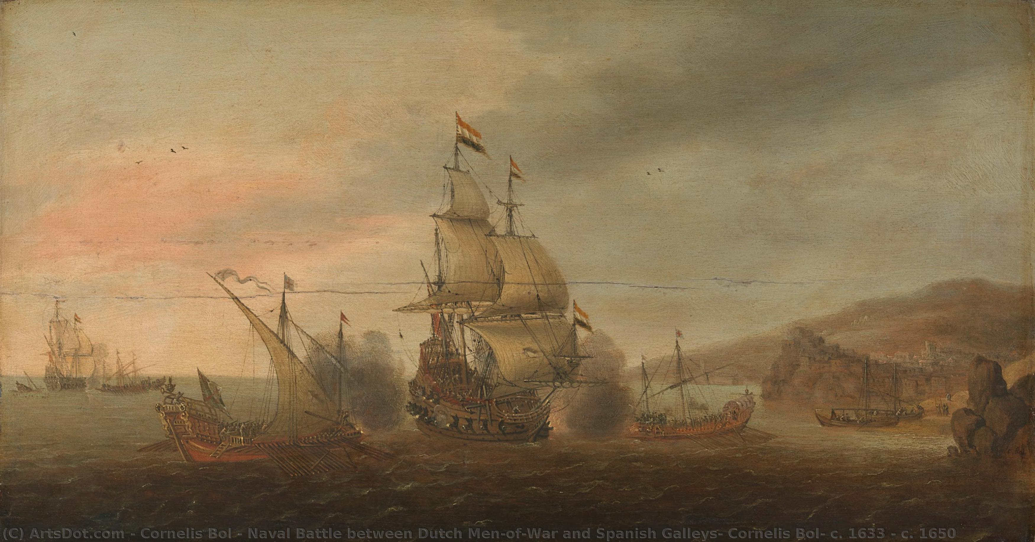 Naval Battle Between Dutch Men-of-war And Spanish Galleys, Cornelis Bol, C. 1633 - C. 1650 — Cornelis Bol Iv