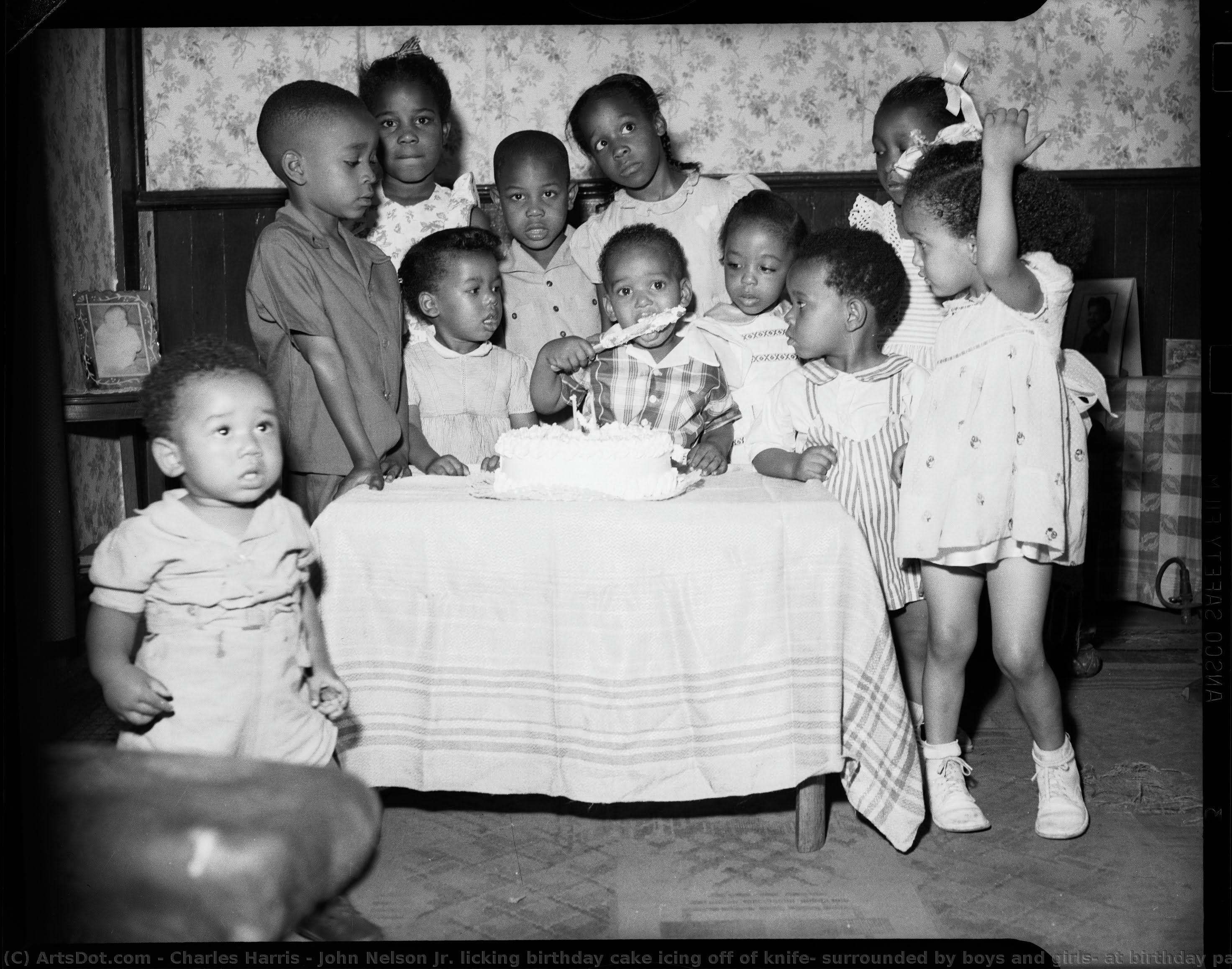 John Nelson Jr. Licking Birthday Cake Icing Off Of Knife, Surrounded By Boys And Girls, At Birthday Party In Nelson Home, 2224 Tustin Street, Hill District — Charles Harris
