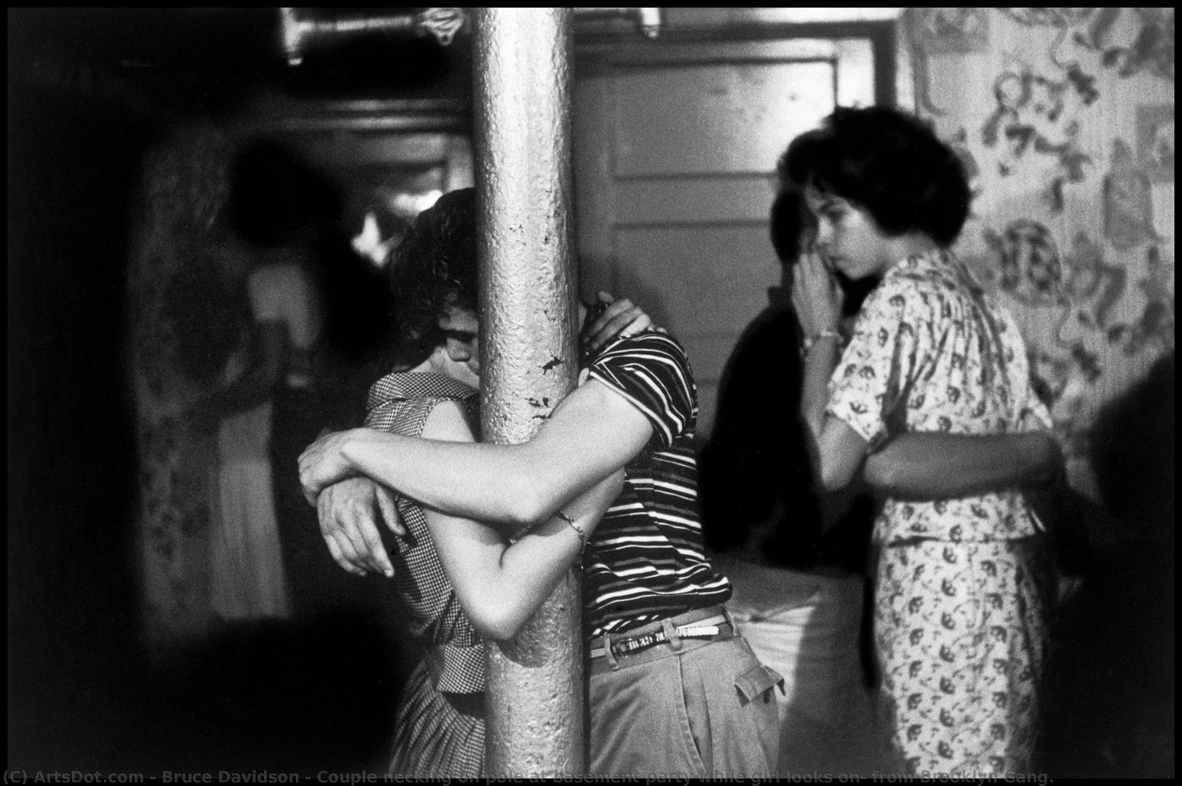 Couple Necking On Pole At Basement Party While Girl Looks On, From Brooklyn Gang. — Bruce Davidson
