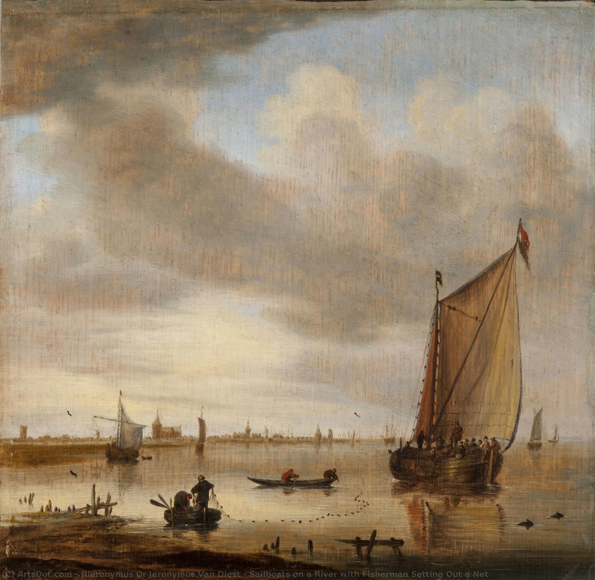 Sailboats On A River With Fisherman Setting Out A Net — Hieronymus Or Jeronymus Van Diest