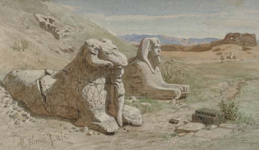 A Ram's Head Sphinx At The Temple Of Amun, Karnak — Carl (friedrich Heinrich) Werner