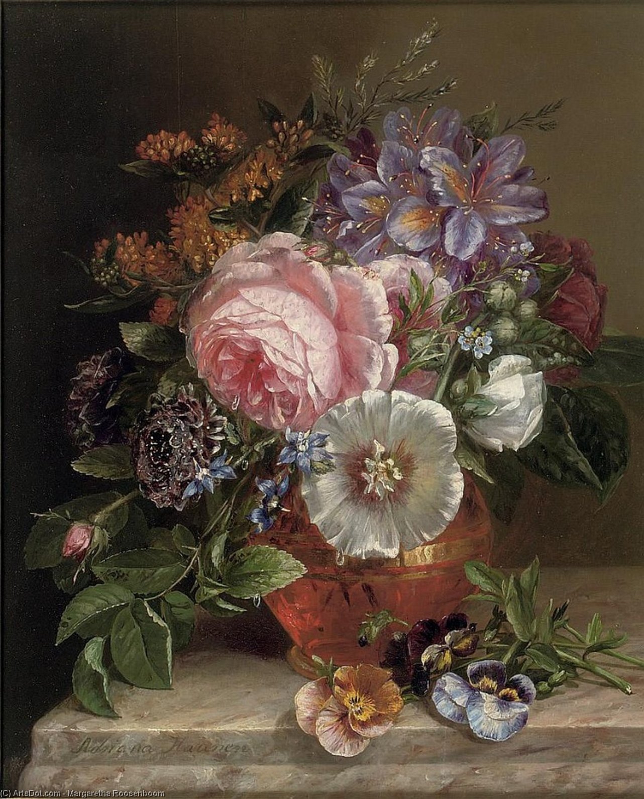 Bouquet Of Summer Flowers On A Marble Edge — Margaretha Roosenboom