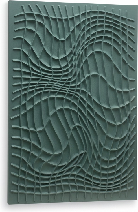 Abstract Teal Wood Relief Wall Sculpture