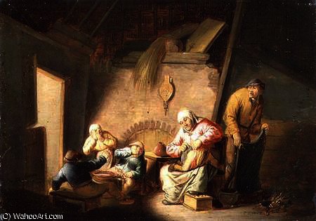 A Woman Tending Her Child In An Interiorc — Cornelis Mahu
