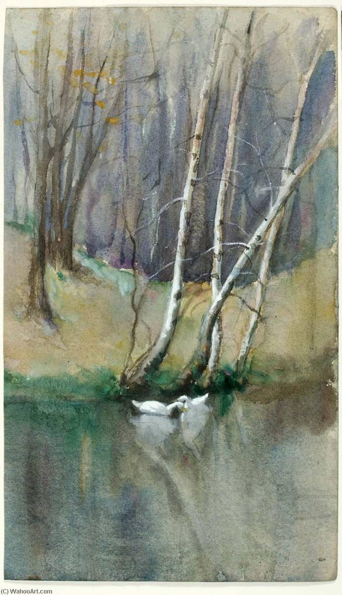 Untitled (wood Scene With Birch Trees And Ducks) — Edward Mitchell Bannister
