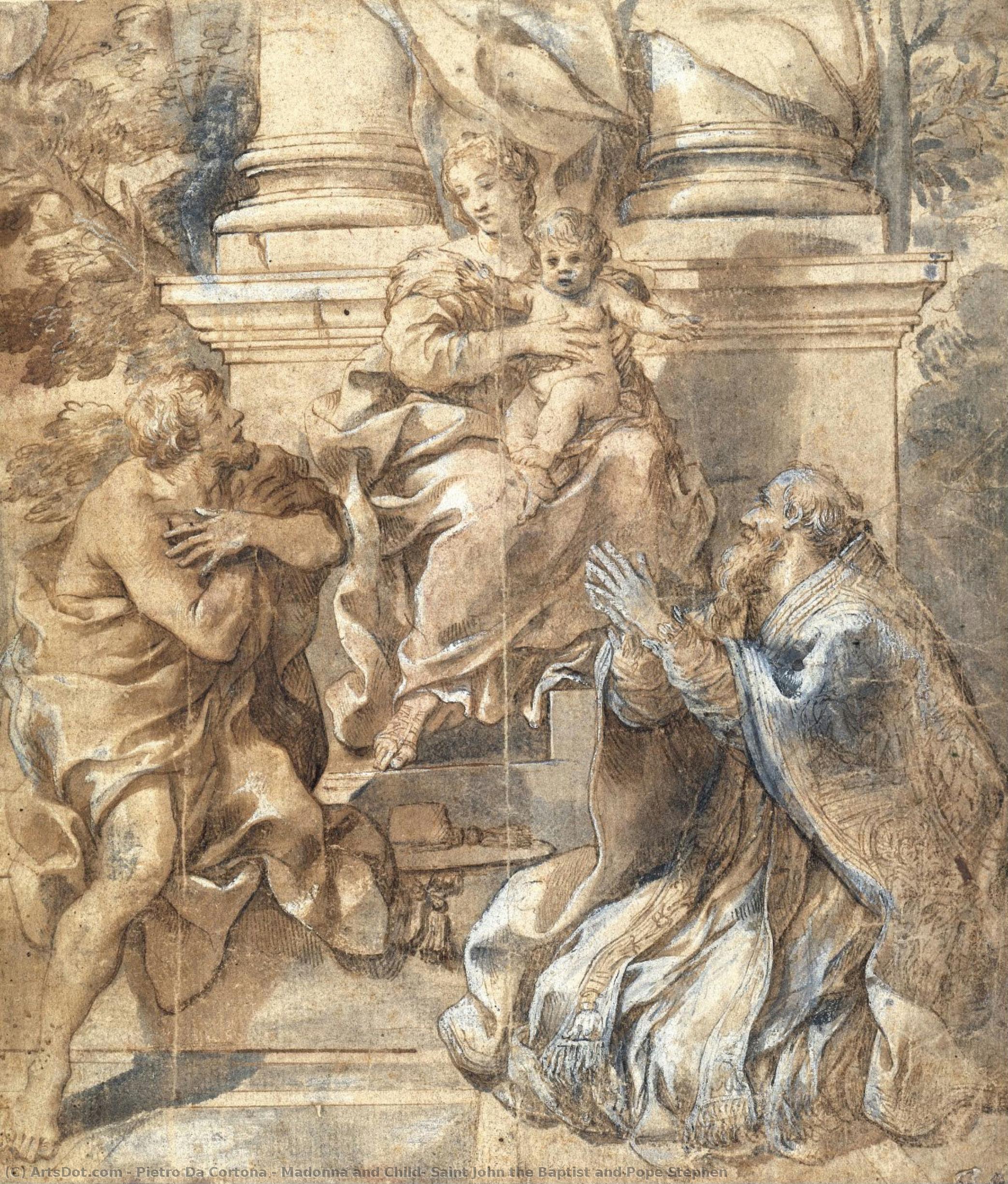 Madonna And Child, Saint John The Baptist And Pope Stephen — Пјетро Да Кортона
