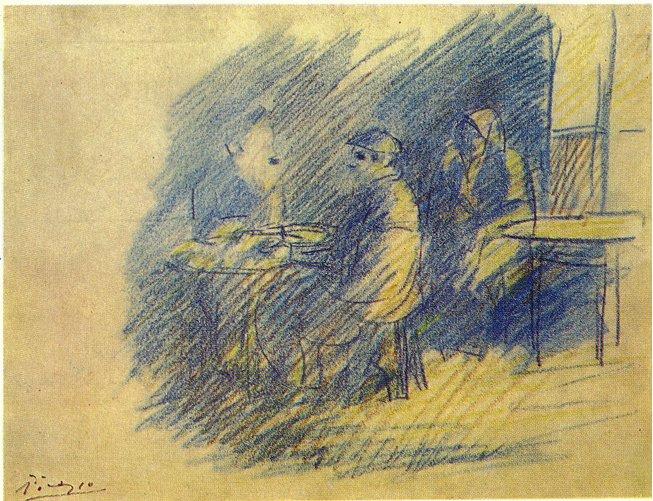 Pablo Picasso Und S. Junier-vidal Beim Sitzen Am Celestina Tisch — Pablo Picasso