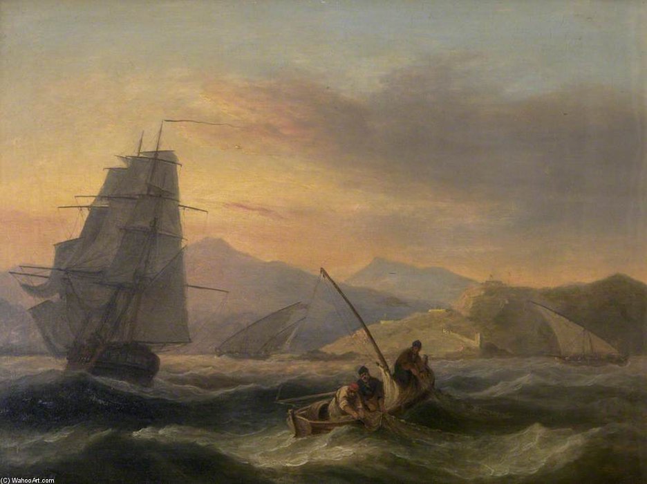 A Warship And Fishing Boats Off The North African Coast — Thomas Luny