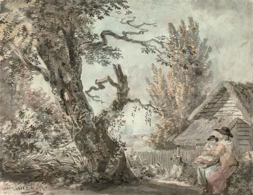 A Mother And Child Seated In A Garden — Paul Sandby