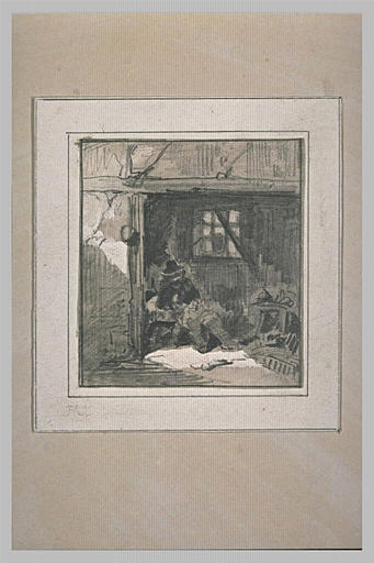 A Man Sitting Under A Kind Of Lean — Richard Parkes Bonington