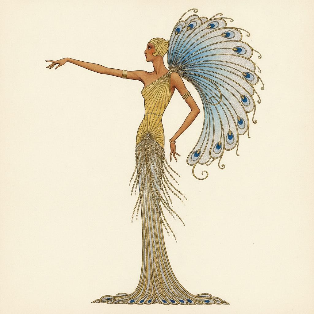 Cerulean Plumage And Gilded Linework In Profile — Valentin Laurent De Courcey