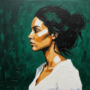 Emerald Echoes: A Study In Ochre Profile Against Textural Shadow Depth — Christian Noiret, Contemporary Abstract Painting
