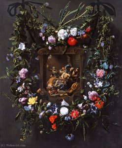 A Garland of Flowers Surrounding a Mocking of Christ