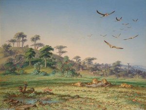 Lion And Dead Quagga — Thomas Baines