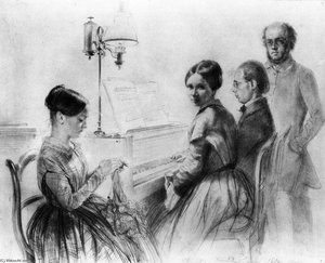 Menzel With His Brother, Sister And A Relative Next To The Upright Piano — Adolph Von Menzel