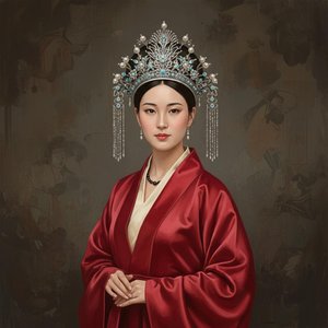 Crimson Serenity: A Monumental Study Of Silvered Grace And Eternal Stillness — Laurent Blanc, Digital Art