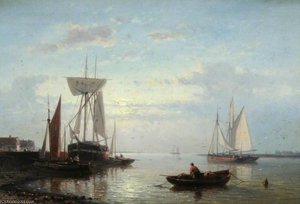 Coastal Scene With Beached Vessels, Evening — Abraham Hulk Senior