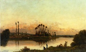 Washerwomen In An Extensive River Landscape — Hippolyte Camille Delpy