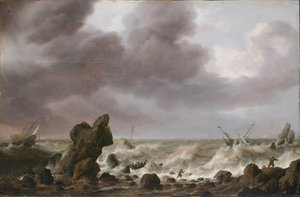 Ships In Distress On A Rocky Coast — Симон Де Влигер