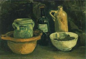 Still Life With Pottery And Two Bottles — Vincent Willem Van Gogh, Post-impressionist Style