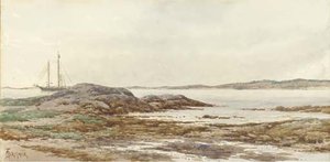 A Coastal Inlet With A Ship Offshore — Alfred Thompson Bricher