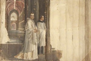 Two Priests In Front Of A Church — Rebecca Dulcibella Orpen