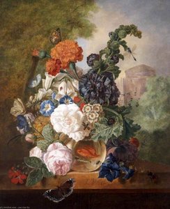 Flowers In A Goldfish Bowl In A Landscape With A Tower — Jan Van Os