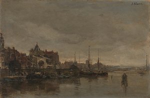 De Schreierstoren Met De Brug Over De Gelderse Kade Te Amsterdam, Jacob Maris, 1872 - 1876 — Jacob Henricus Maris
